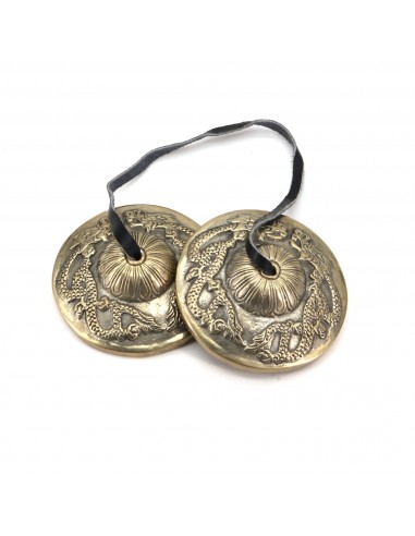 Tingsha Bells Lotus Flower Tibetan 2.6" Cymbals Buddhist Chime Leather Lace 