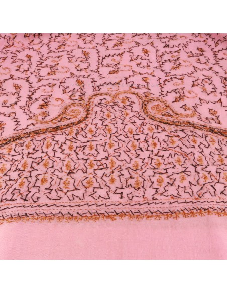 Free shipping Luxurious Pink Embroidered Shawl , 70% Pashmina 30% Silk