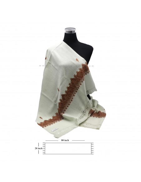 Free shipping Creamy White 70% pashmina 30% silk flower design embroidery shawl