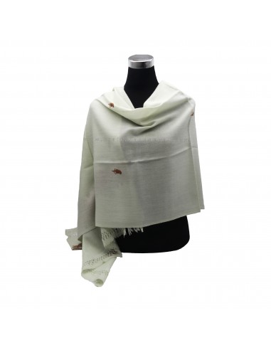 Free shipping Creamy White 70% pashmina 30% silk flower design embroidery shawl