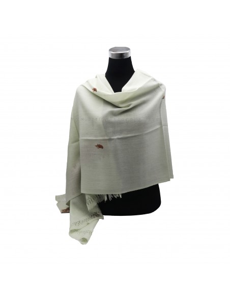 Free shipping Creamy White 70% pashmina 30% silk flower design embroidery shawl