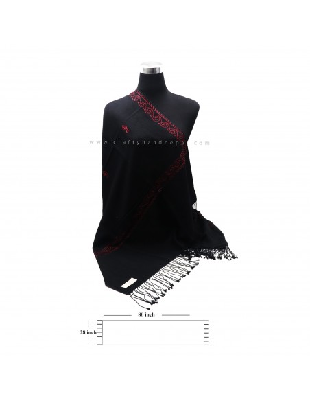 Free shipping Black color Border embroidered 70% pashmina 30% silk shawl, royal wrap of art