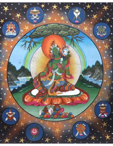 green tara represents the virtuous, enlightenment, long life, life protection, happiness, cotton canvas thangka