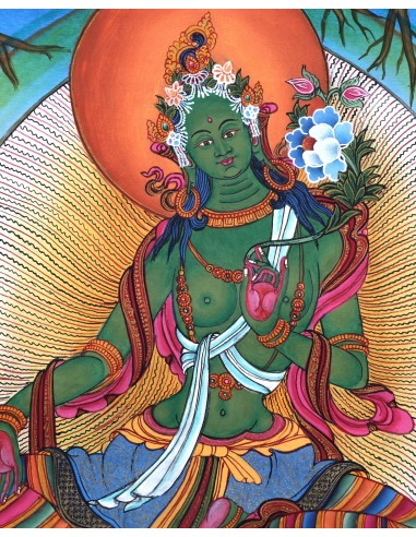 green tara represents the virtuous, enlightenment, long life, life protection, happiness, cotton canvas thangka