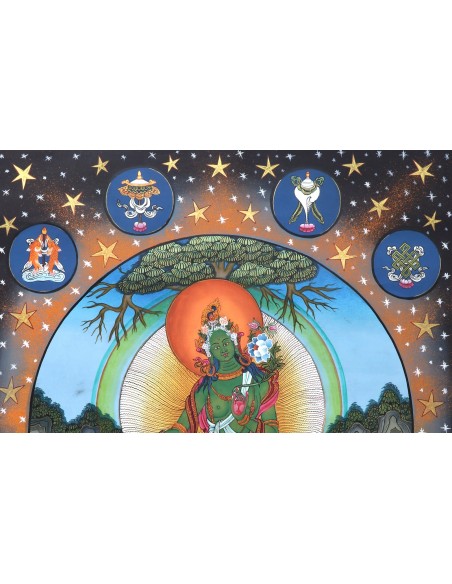 green tara represents the virtuous, enlightenment, long life, life protection, happiness, cotton canvas thangka