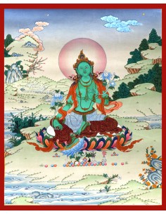 Original hand-painted Tibetan thangka green tara, painting with silk brocade meditation thangka, tara paintings, arya tara
