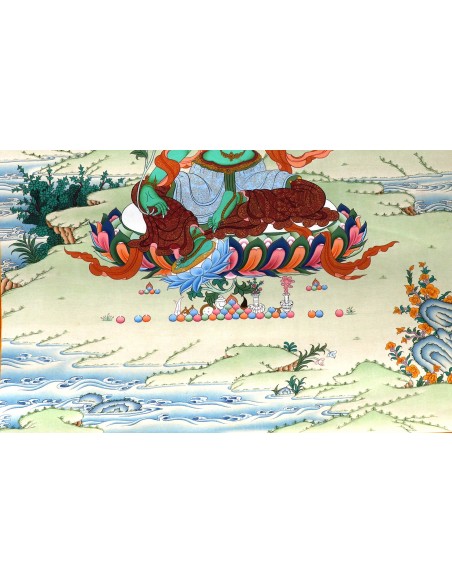 Original hand-painted Tibetan thangka green tara, painting with silk brocade meditation thangka, tara paintings, arya tara