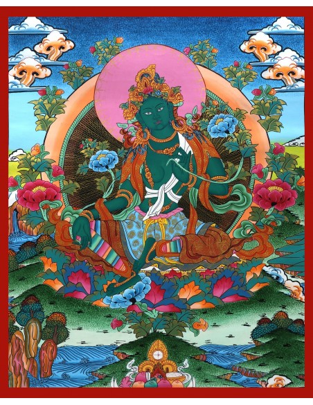 Tibetan painting, Princess Green tara, Thangka Painting, Buddhist Deity, tara paintings, 20x16 inches