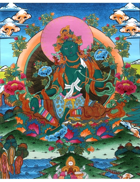Tibetan painting, Princess Green tara, Thangka Painting, Buddhist Deity, tara paintings, 20x16 inches