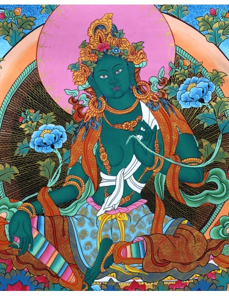 Tibetan painting, Princess Green tara, Thangka Painting, Buddhist Deity, tara paintings, 20x16 inches