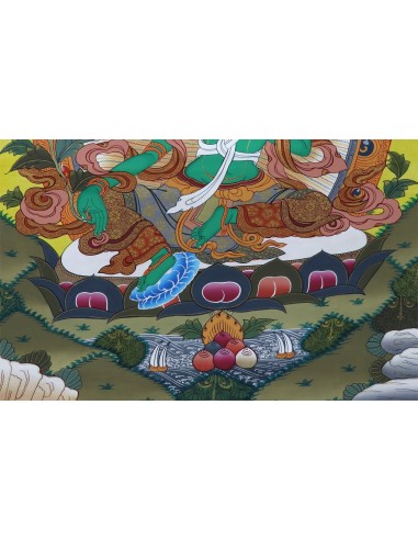 Original hand-painted Tibetan thanka green tara, painting with silk brocade meditation thangka, tara paintings, arya tara, 21X15