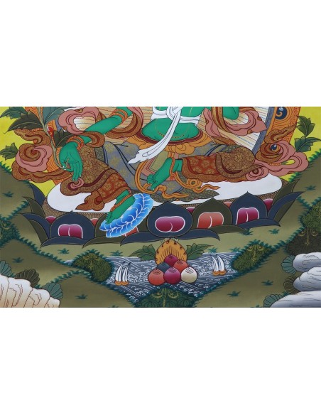 Original hand-painted Tibetan thanka green tara, painting with silk brocade meditation thangka, tara paintings, arya tara, 21X15