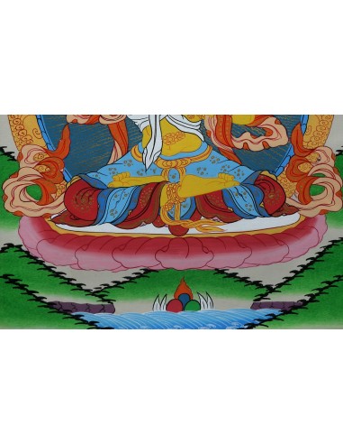 Manjushri god of wisdom, right hand holding PRAJNA KHADGA - the sword of wisdom, gold plated, cotton canvas 15"x11" inch