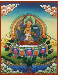 Manjushri glory god, right hand holding PRAJNA KHADGA - the sword of wisdom, cotton canvas, 20"x16" size thangka
