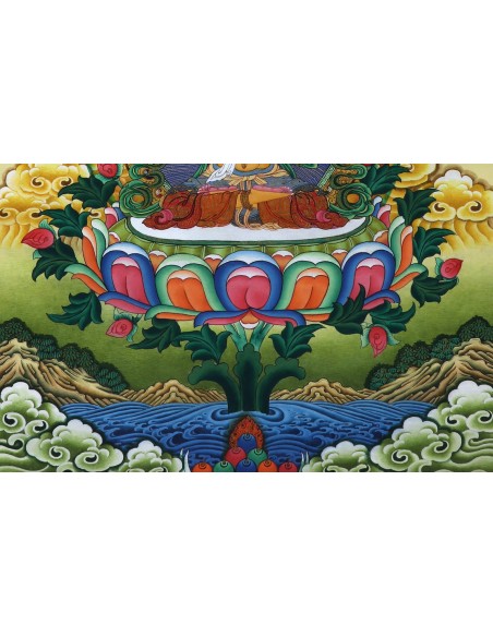 Manjushri glory god, right hand holding PRAJNA KHADGA - the sword of wisdom, cotton canvas, 20"x16" size thangka