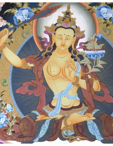 Manjushri Empowerment, Manjushri Sadhana, Manjushri Practice Manjushri god of wisdom, right hand holding PRAJNA KHADGA-the sword