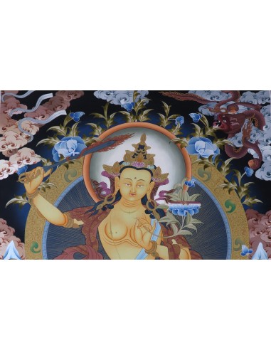 Manjushri Empowerment, Manjushri Sadhana, Manjushri Practice Manjushri god of wisdom, right hand holding PRAJNA KHADGA-the sword