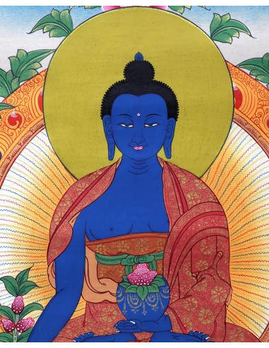 Medicine Buddha Cotton Canvas Thangka Painting. 20"x15" size, Cure Suffering using the medicine of his teachings, Healing, pure