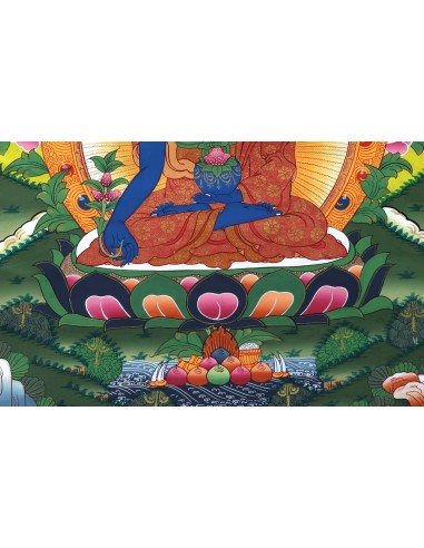 Medicine Buddha Cotton Canvas Thangka Painting. 20"x15" size, Cure Suffering using the medicine of his teachings, Healing, pure