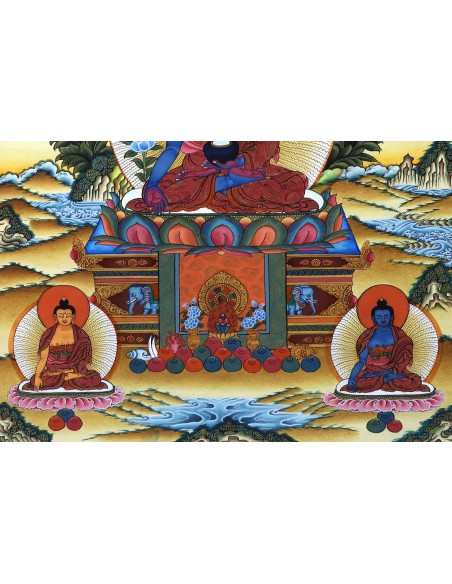 8 Medicine Buddhas, Supreme healer, Medicine Buddha Cotton Canvas Thangka Painting. 20"x14" size. Cure Suffering teaching paint
