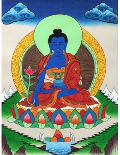 Medicine Buddha Cotton Canvas Thangka Painting. 15"x11" size. Cure Suffering using the medicine of his teachings, Healing guru 2