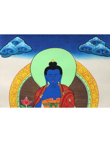 Medicine Buddha Cotton Canvas Thangka Painting. 15"x11" size. Cure Suffering using the medicine of his teachings, Healing guru
