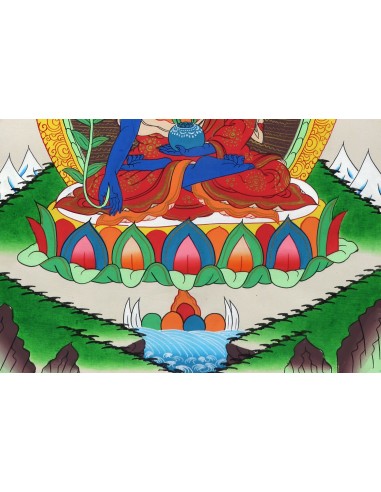 Medicine Buddha Cotton Canvas Thangka Painting. 15"x11" size. Cure Suffering using the medicine of his teachings, Healing guru