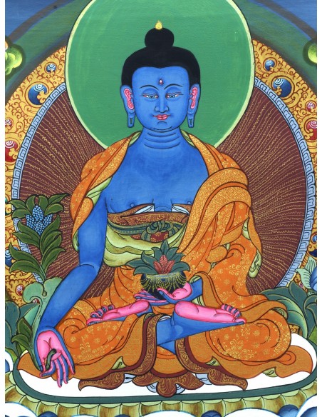 5 Buddhas, Shakyamuni buddha, vairochana buddha, amitabha buddha, amogasiddhi buddha Cotton Canvas Thangka Painting