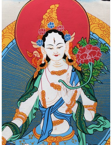 White tara long-life, healing, compassion, health, Thangka, cotton canvas, Mantra, Spirituality, Enlightenment