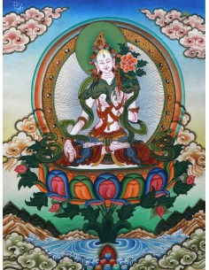 White tara long-life, healing, compassion, health, Thangka, cotton canvas, 24 karat pure gold, mineral and vegetable pigments