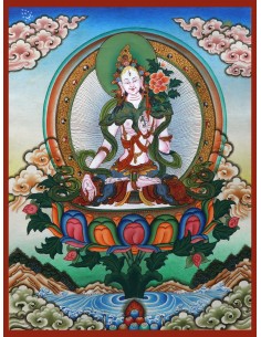 White tara long-life, healing, compassion, health, Thangka, cotton canvas, 24 karat pure gold, mineral and vegetable pigments 2