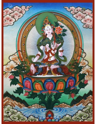 White tara long-life, healing, compassion, health, Thangka, cotton canvas, 24 karat pure gold, mineral and vegetable pigments