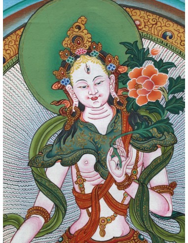 White tara long-life, healing, compassion, health, Thangka, cotton canvas, 24 karat pure gold, mineral and vegetable pigments