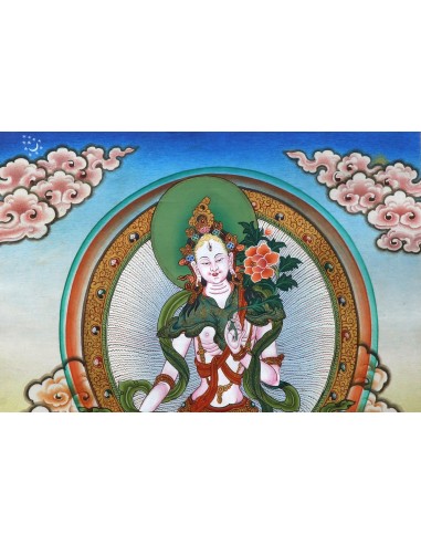 White tara long-life, healing, compassion, health, Thangka, cotton canvas, 24 karat pure gold, mineral and vegetable pigments