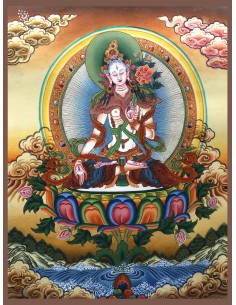 White tara long-life, healing, compassion, health, Thangka, cotton canvas, 24 karat pure gold, mineral and vegetable pigments