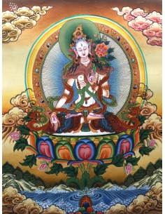 White tara long-life, healing, compassion, health, Thangka, cotton canvas, 24 karat pure gold, mineral and vegetable pigments 2