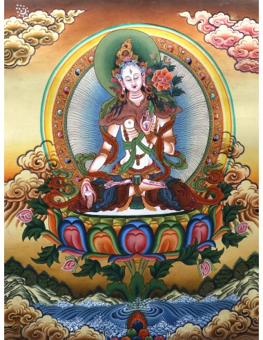 White tara long-life, healing, compassion, health, Thangka, cotton canvas, 24 karat pure gold, mineral and vegetable pigments