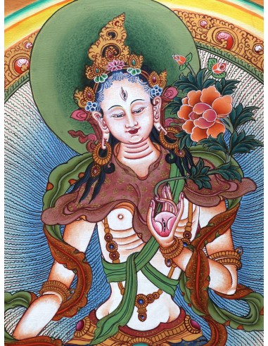 White tara long-life, healing, compassion, health, Thangka, cotton canvas, 24 karat pure gold, mineral and vegetable pigments