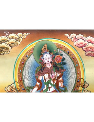 White tara long-life, healing, compassion, health, Thangka, cotton canvas, 24 karat pure gold, mineral and vegetable pigments