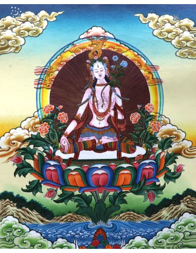 White tara long-life, healing, compassionate mind, healing, longevity , health, Thangka, cotton canvas, 24 karat pure gold art