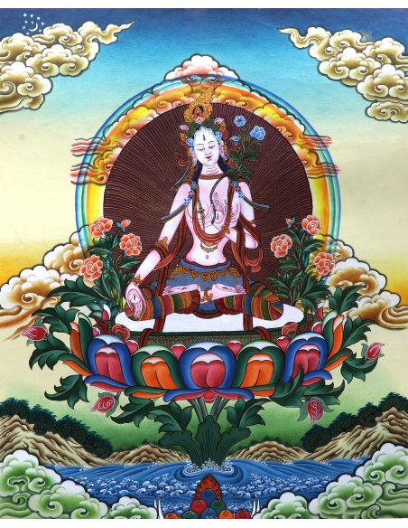 White tara long-life, healing, compassionate mind, healing, longevity , health, Thangka, cotton canvas, 24 karat pure gold art