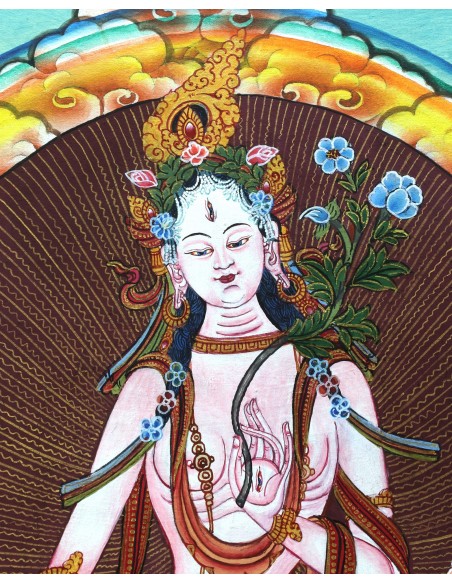 White tara long-life, healing, compassionate mind, healing, longevity , health, Thangka, cotton canvas, 24 karat pure gold art