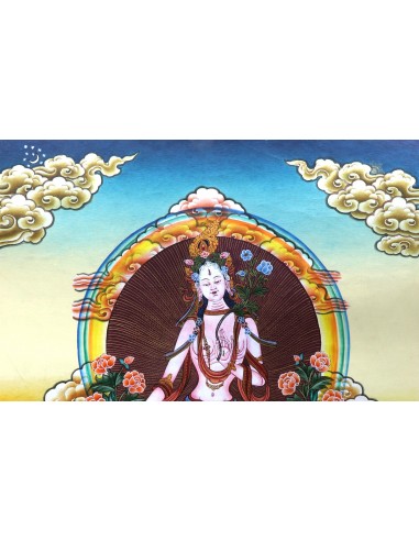 White tara long-life, healing, compassionate mind, healing, longevity , health, Thangka, cotton canvas, 24 karat pure gold art