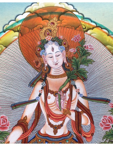 White tara long-life, healing, compassion, health, Thangka, cotton canvas, Mantra, Spirituality, Enlightenment