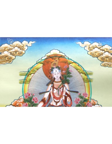 White tara long-life, healing, compassion, health, Thangka, cotton canvas, Mantra, Spirituality, Enlightenment