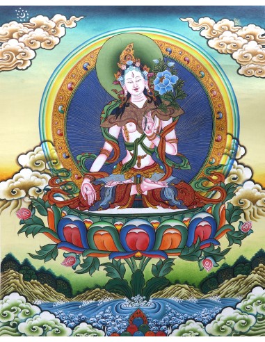 White tara long-life, healing, compassion, health, Thangka, cotton canvas, Mantra, Spirituality, Enlightenment