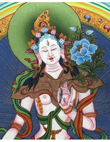 White tara long-life, healing, compassion, health, Thangka, cotton canvas, Mantra, Spirituality, Enlightenment