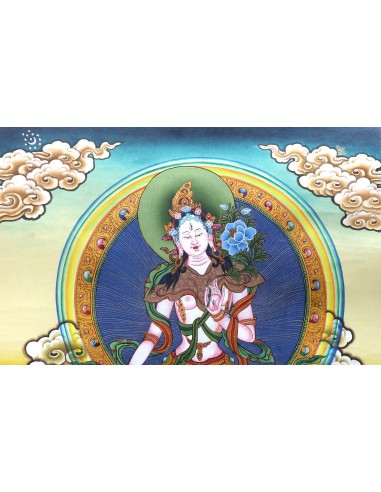 White tara long-life, healing, compassion, health, Thangka, cotton canvas, Mantra, Spirituality, Enlightenment
