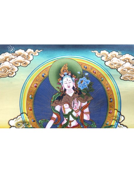 White tara long-life, healing, compassion, health, Thangka, cotton canvas, Mantra, Spirituality, Enlightenment