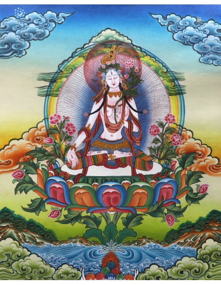 White tara long-life, healing, compassion, health, Thangka, cotton canvas, Mantra, Spirituality, Enlightenment